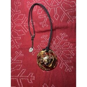 VTG Unique Venetiaurum Italian Murano Glass 24k Gold 925 2” Cord Necklace